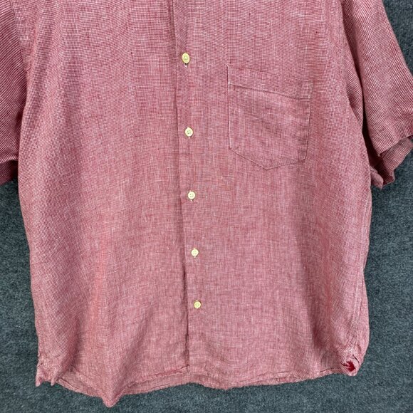 Orvis Signature Collection Linen Shirt Mens XL Button Down Micro Houndstooth Red - Picture 3 of 12